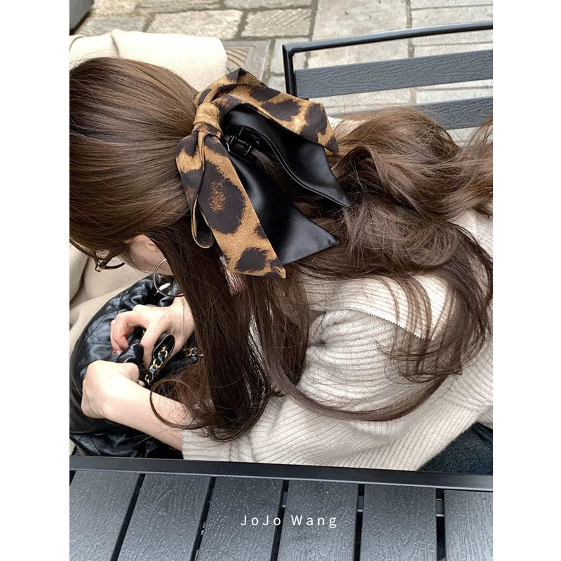 Leopard print bow hair clip