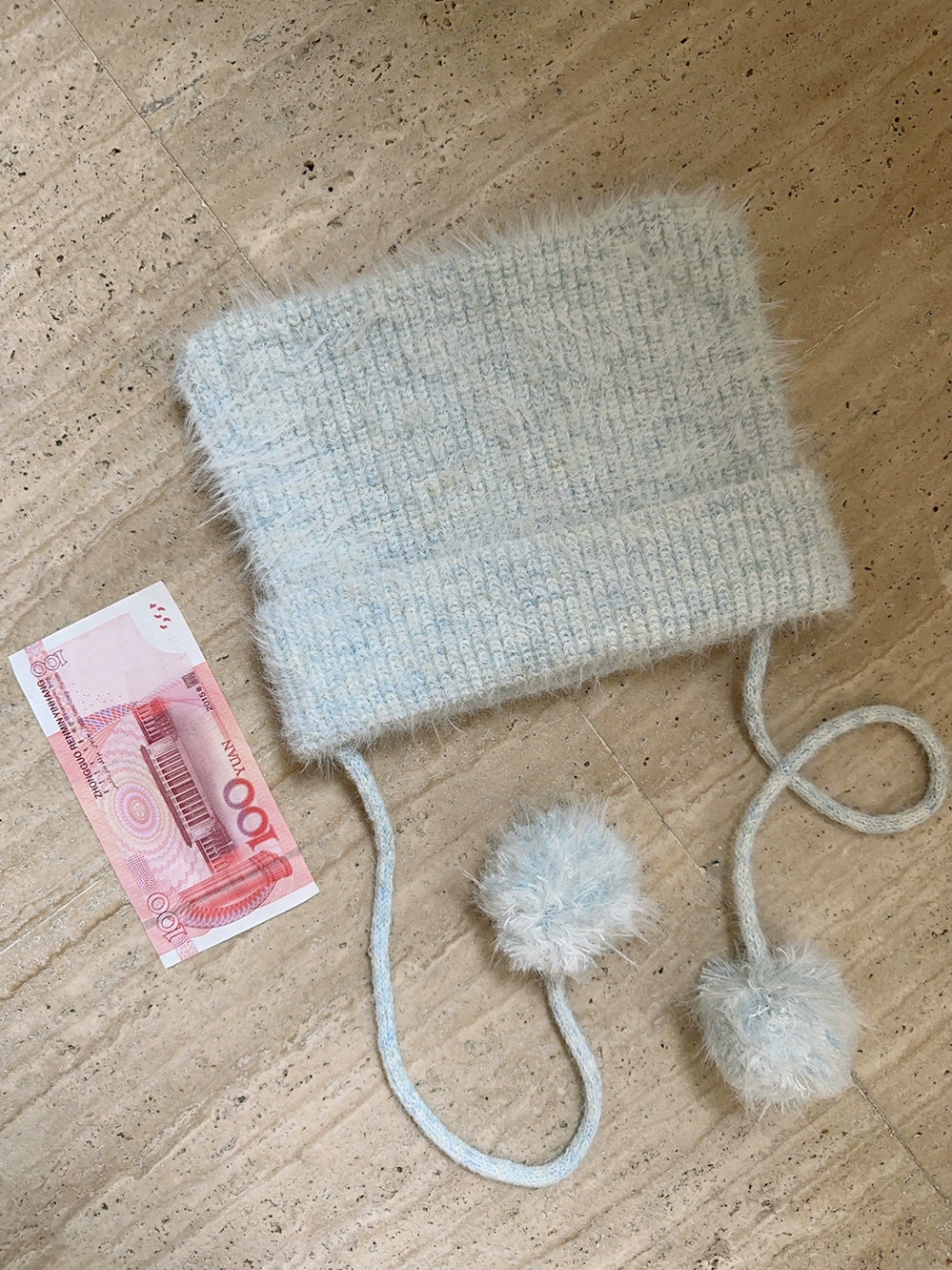 Imitation mink fur soft pink handmade fur ball cat ear hat scarf