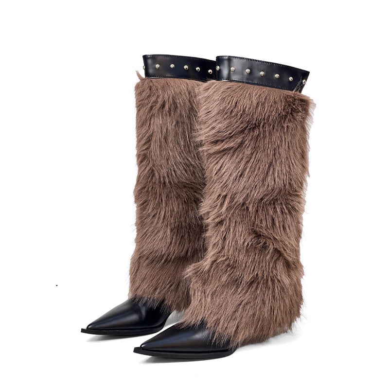 Y2k faux fur heeled boots