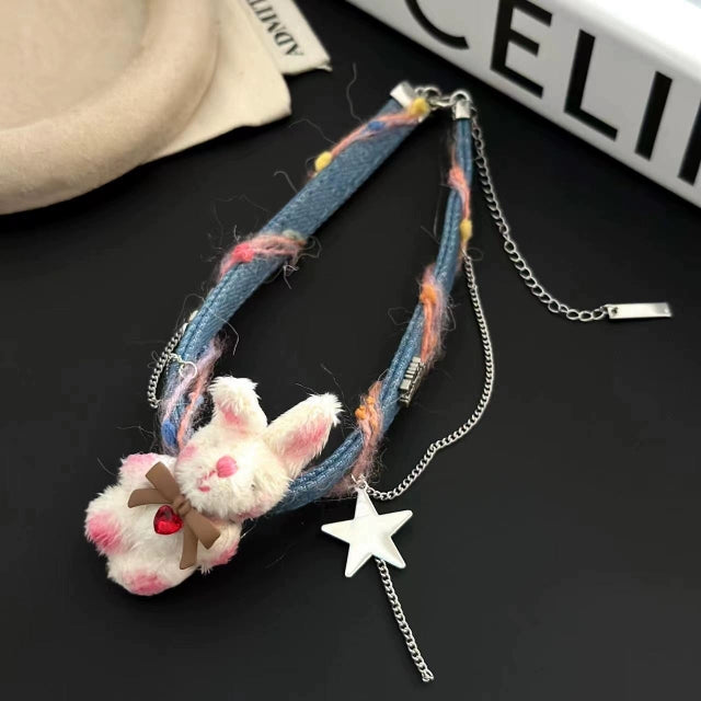 Y2K Plush Bear Rabbit Cowboy Chocker