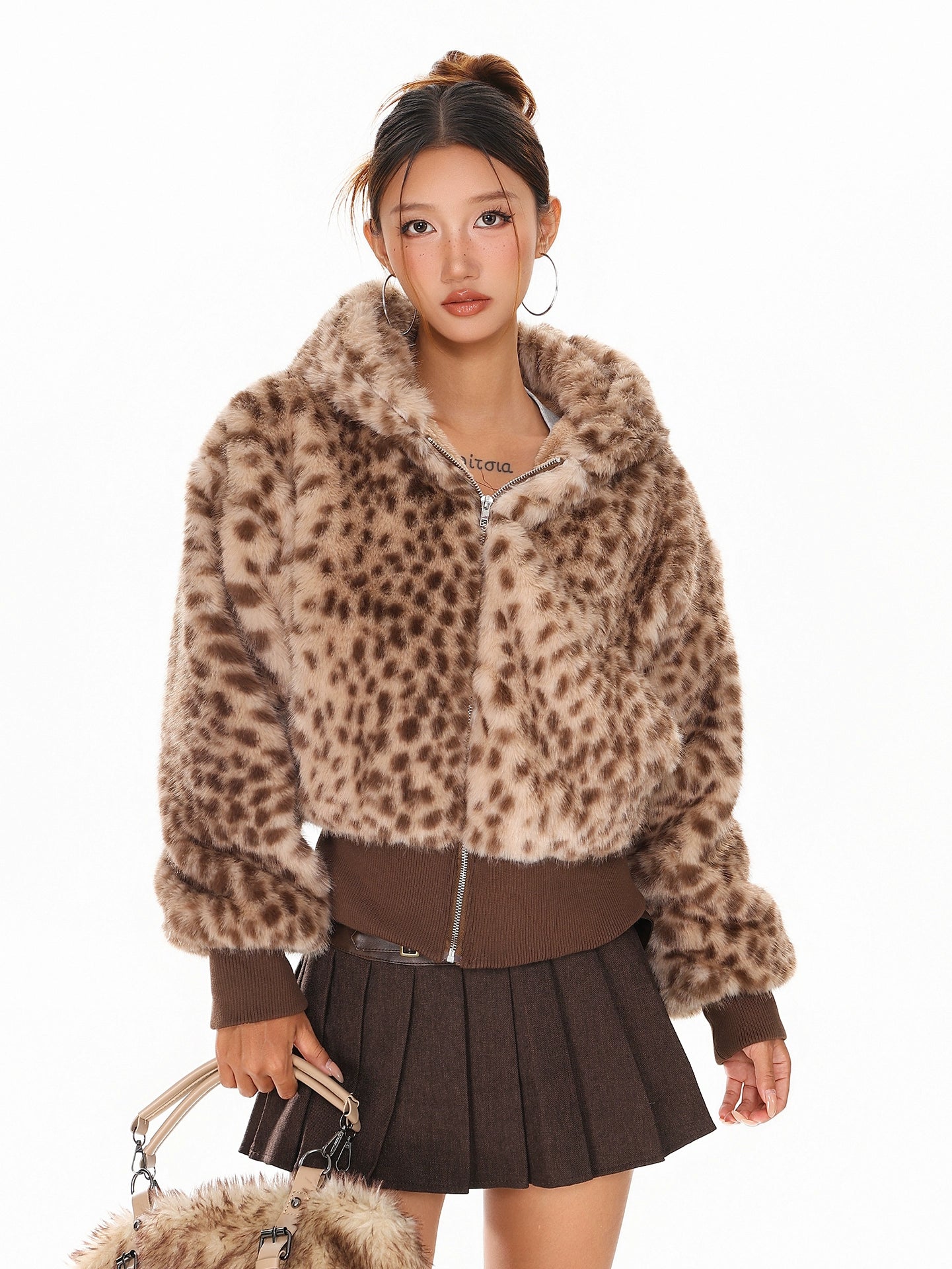Retro leopard print bear ear cotton jacket