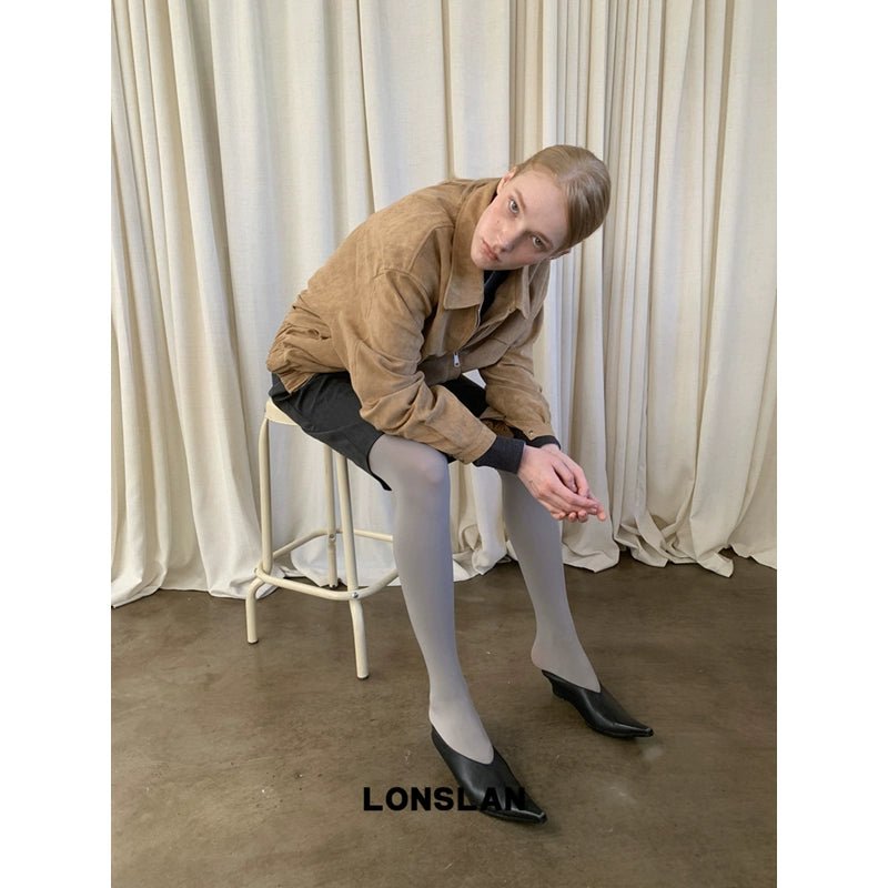 Flip collar zipper suede short jacket