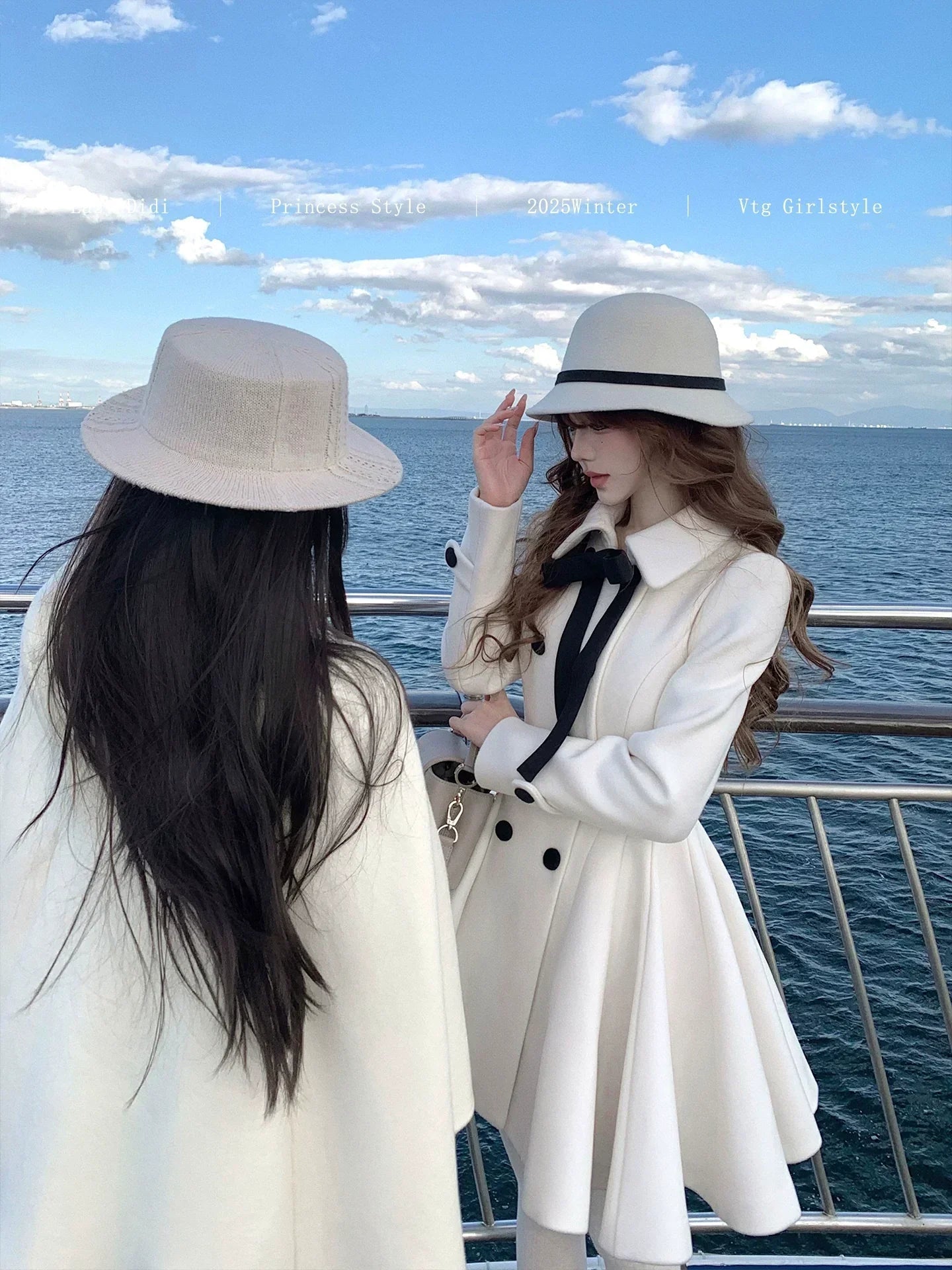 Maritime pianist Vertical waistline 3.5m skirt hem woolen coat