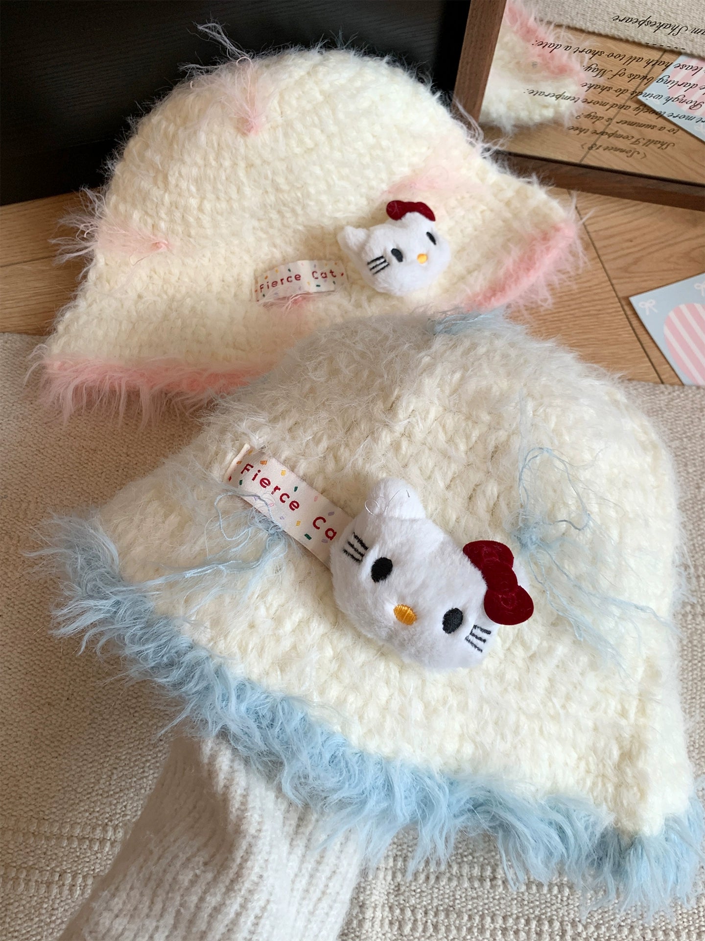 Kitty cat plush knitted fisherman hat