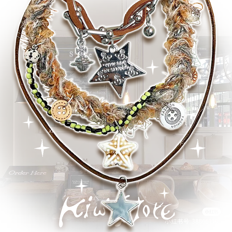 Y2K hippie wasteland style button plush choker