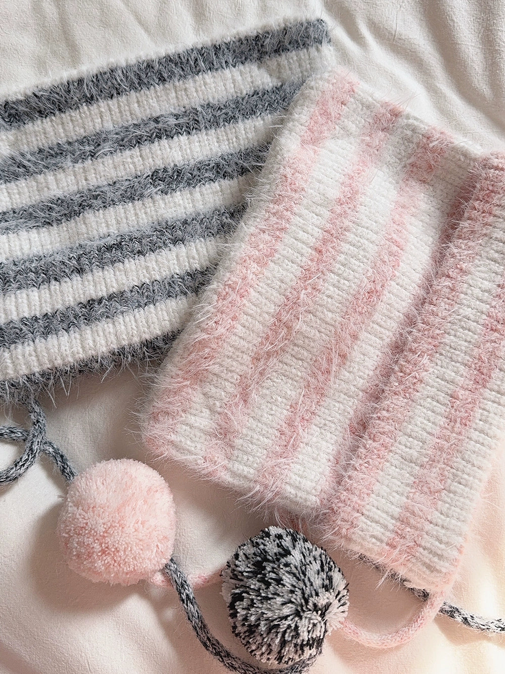 Imitation mink fur soft pink handmade fur ball cat ear hat scarf