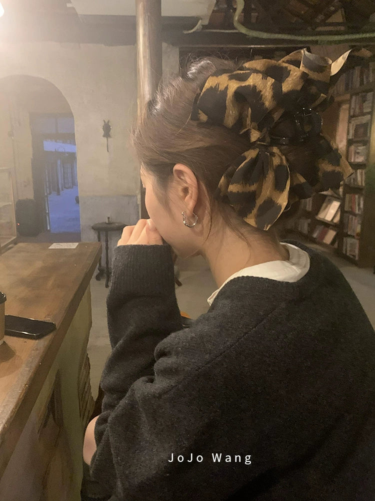 Leopard print bow hair clip