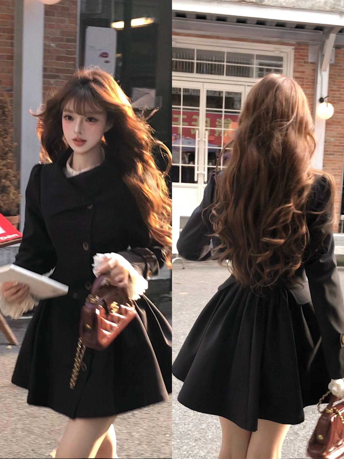 Black Short Flared Hem Trench Coat