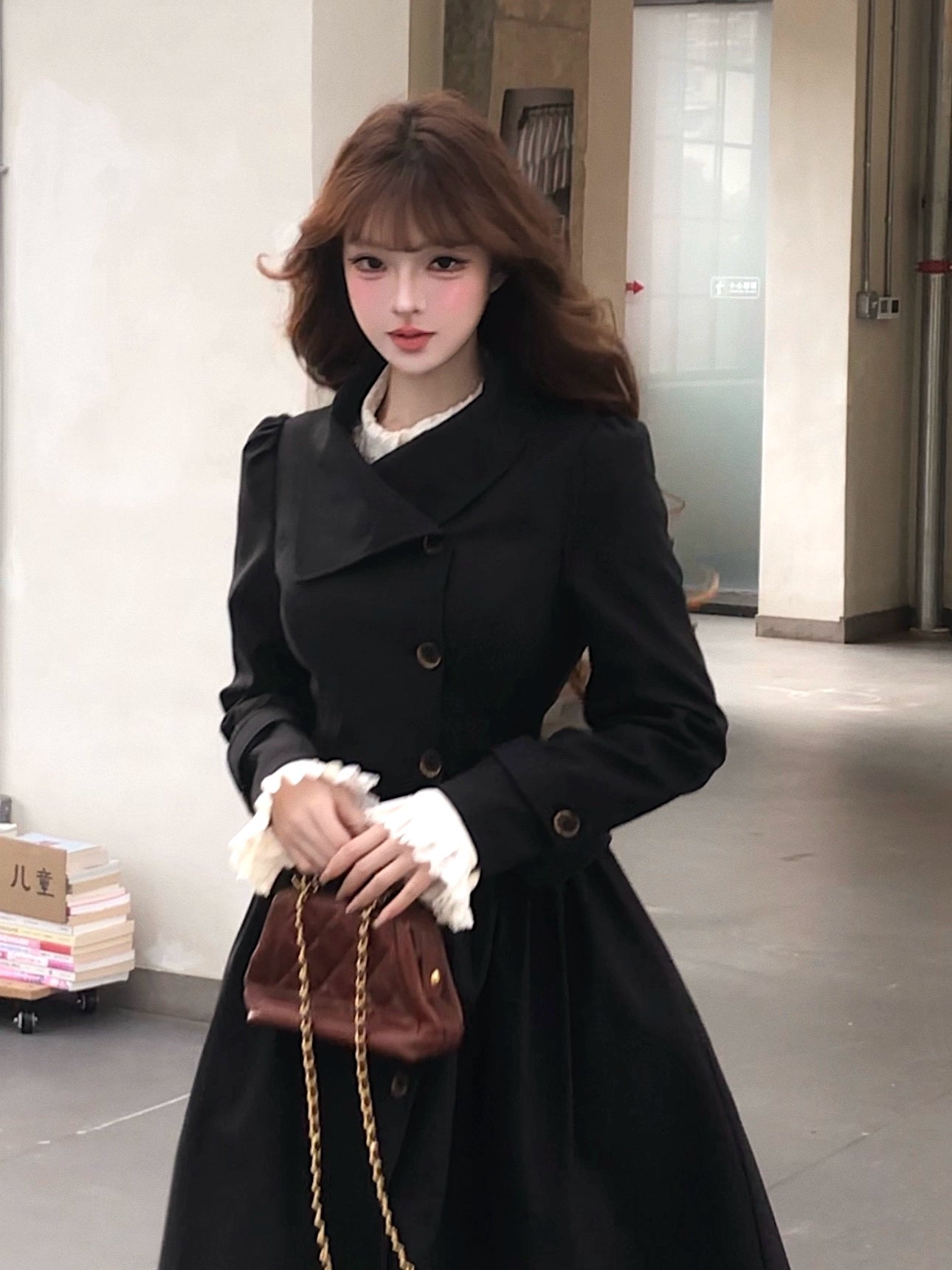 Black Short Flared Hem Trench Coat