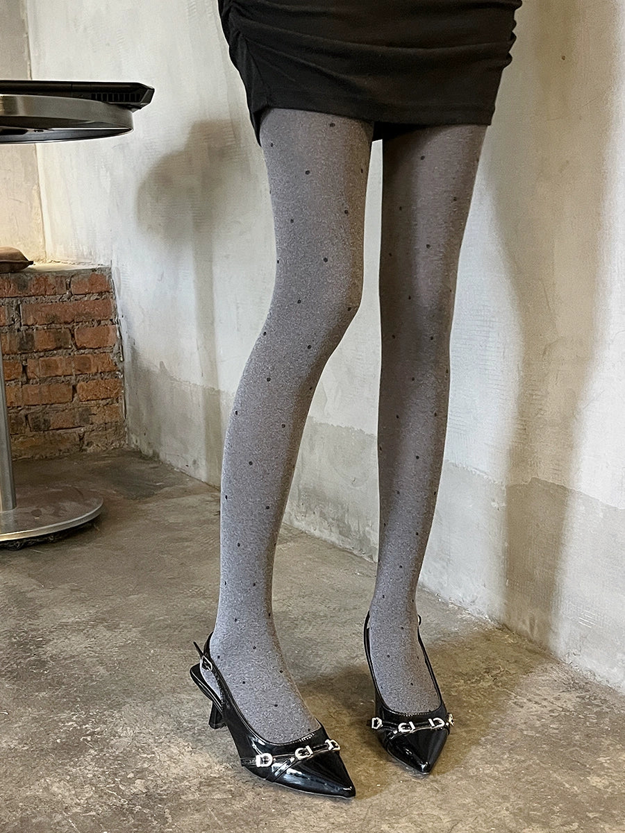 Retro polka dot sesame grey pantyhose