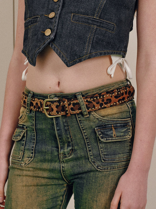 Leopard print rivet millennium Shibuya spicy girl belt