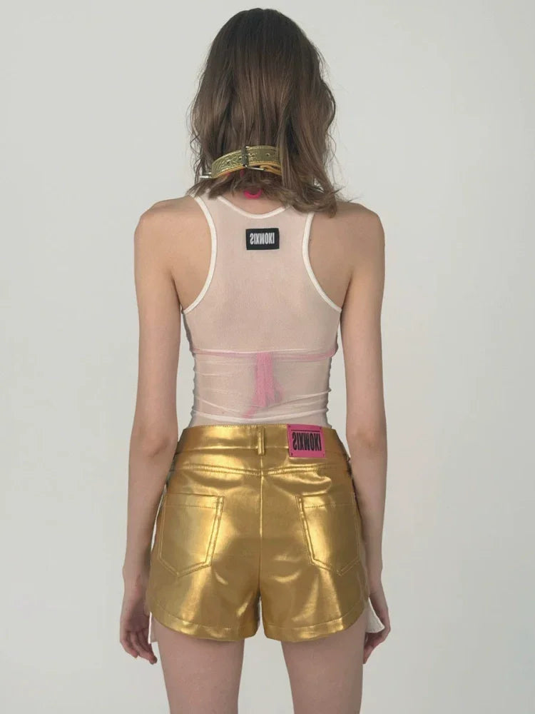 Leather shorts with cracked pockets