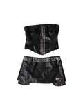 Y2K Shibuya Spice Girl Leather Leopard Print Two-Piece Set