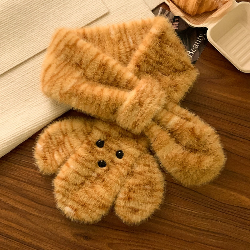 Cute tiger patterned dog scarf, earmuffs, gloves, three piece set