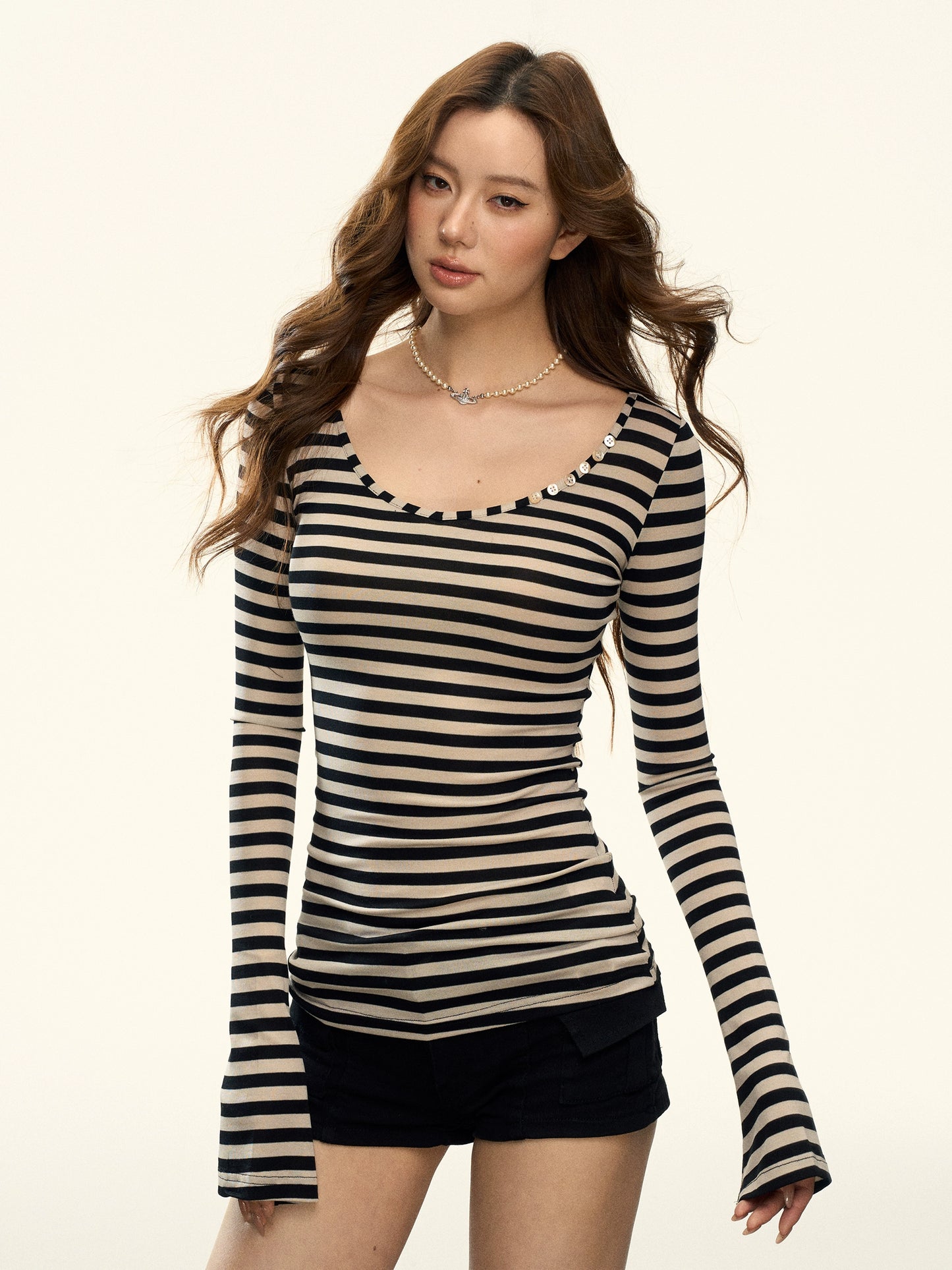 Retro striped long sleeved T-shirt