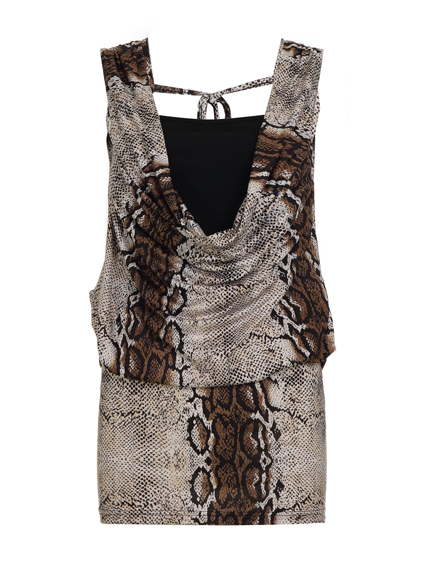 Leopard print patchwork swing neck vest dress