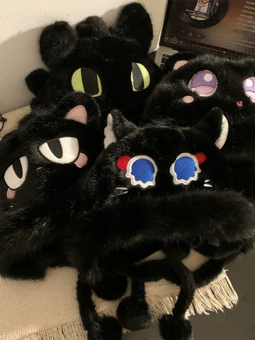 Cute black toothless plush hat