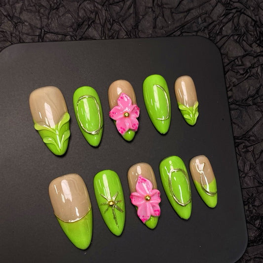 Almond Carving Colorful Handmade Flower Wearing Nail Patch