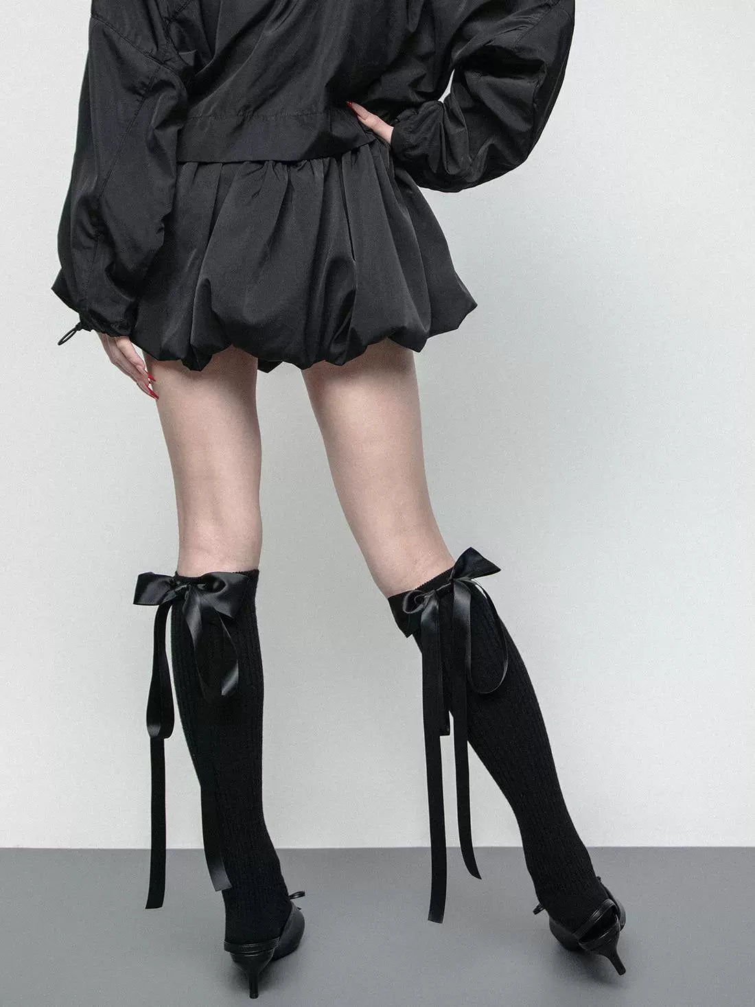 silk ribbon bow warm plush socks