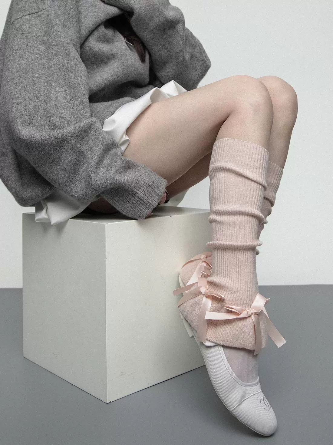 flower bud cute bow horn knitted socks