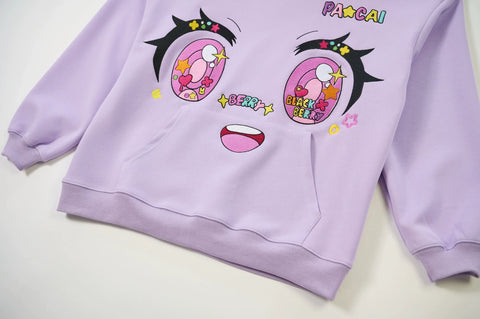 purple comic embroidery emoji sweater