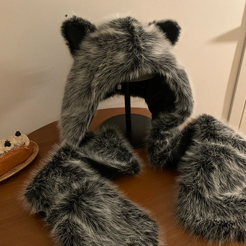 Cute fox ears plush hat scarf hat in one