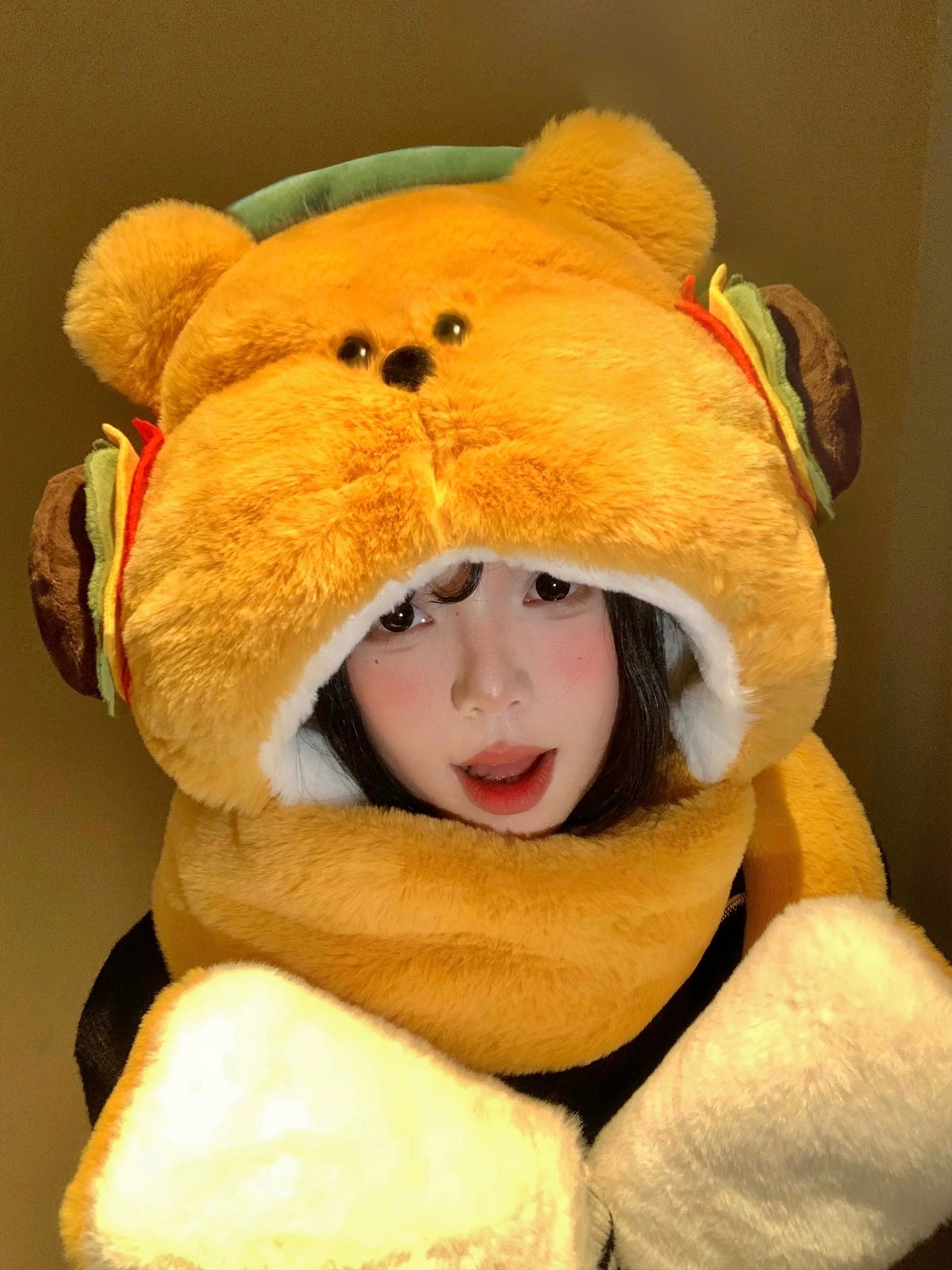 Burger Bear Hat and Scarf in One