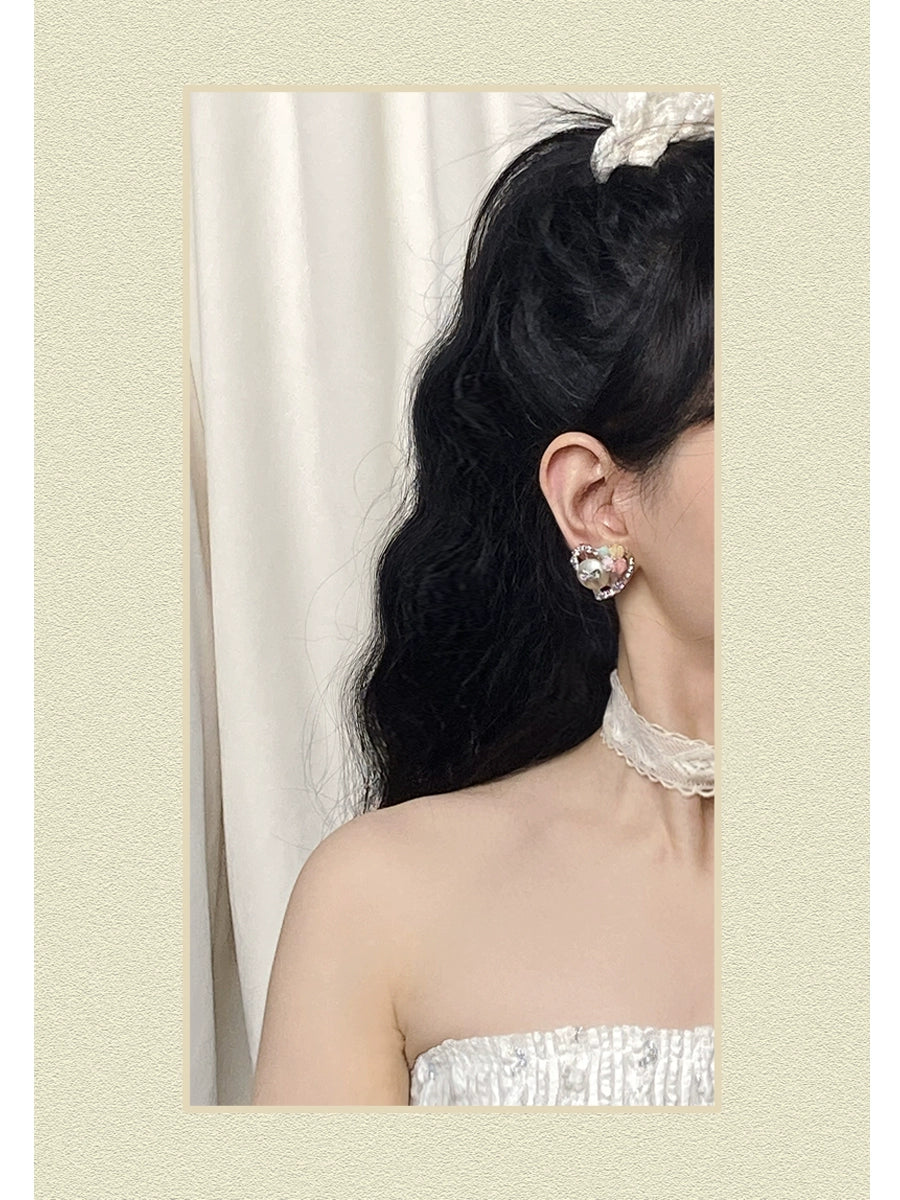 ~Saint's 17th Birthday~Pure and Beautiful Bouquet~Antique Heavy duty Water Diamond Gorgeous Sparkling Heart Millennium Princess Earrings