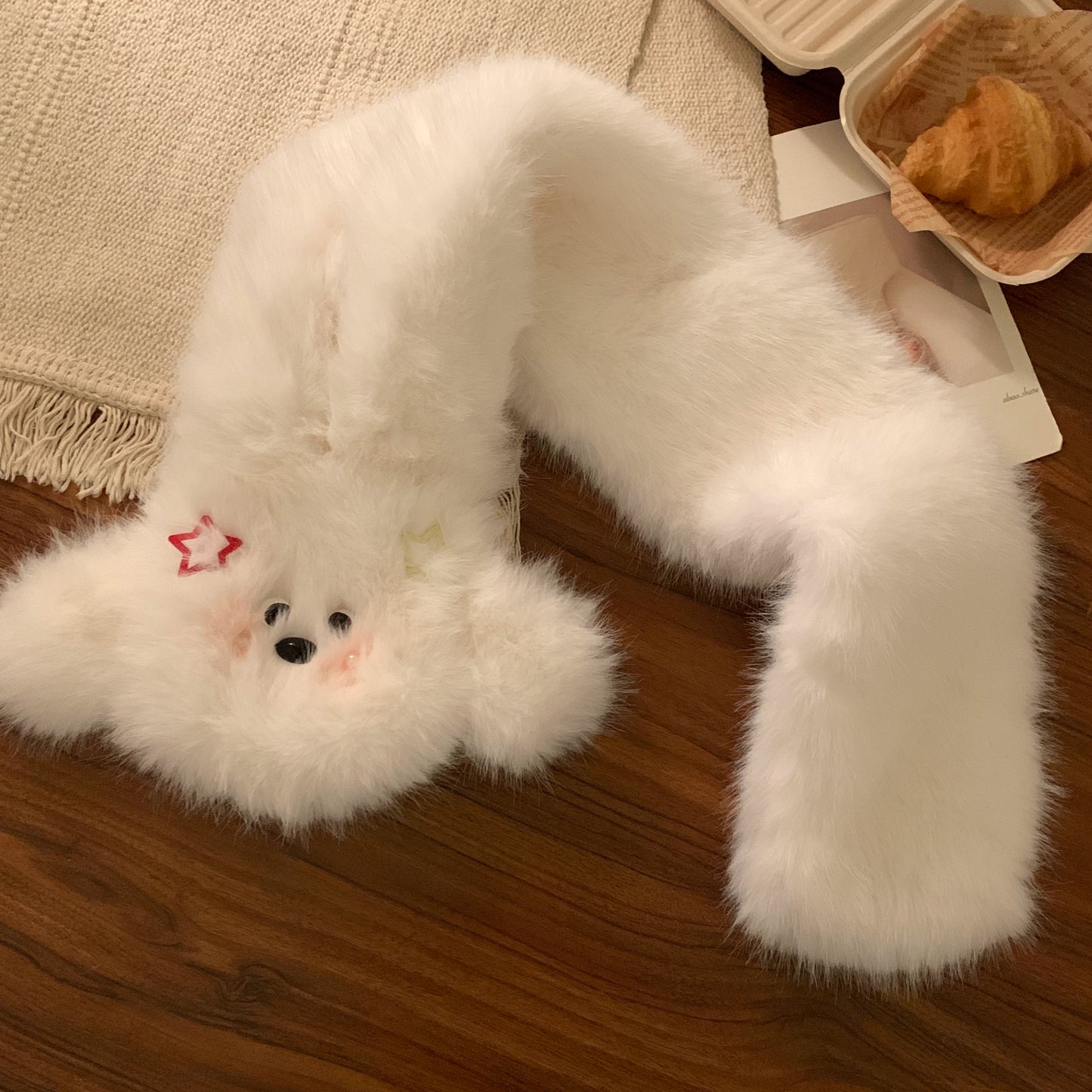 Cute bow dog plush hat scarf in one