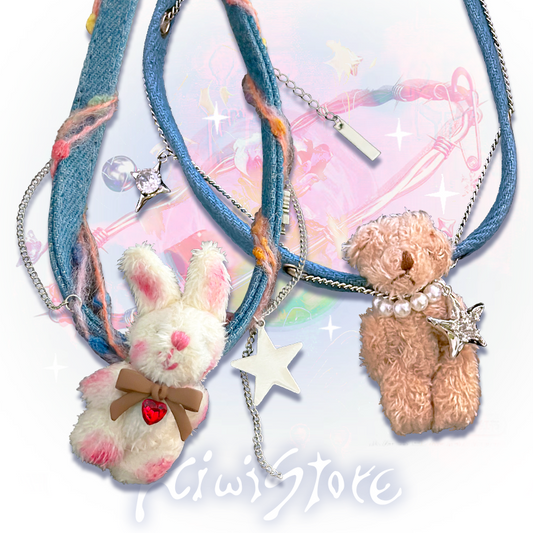 Y2K Plush Bear Rabbit Cowboy Chocker