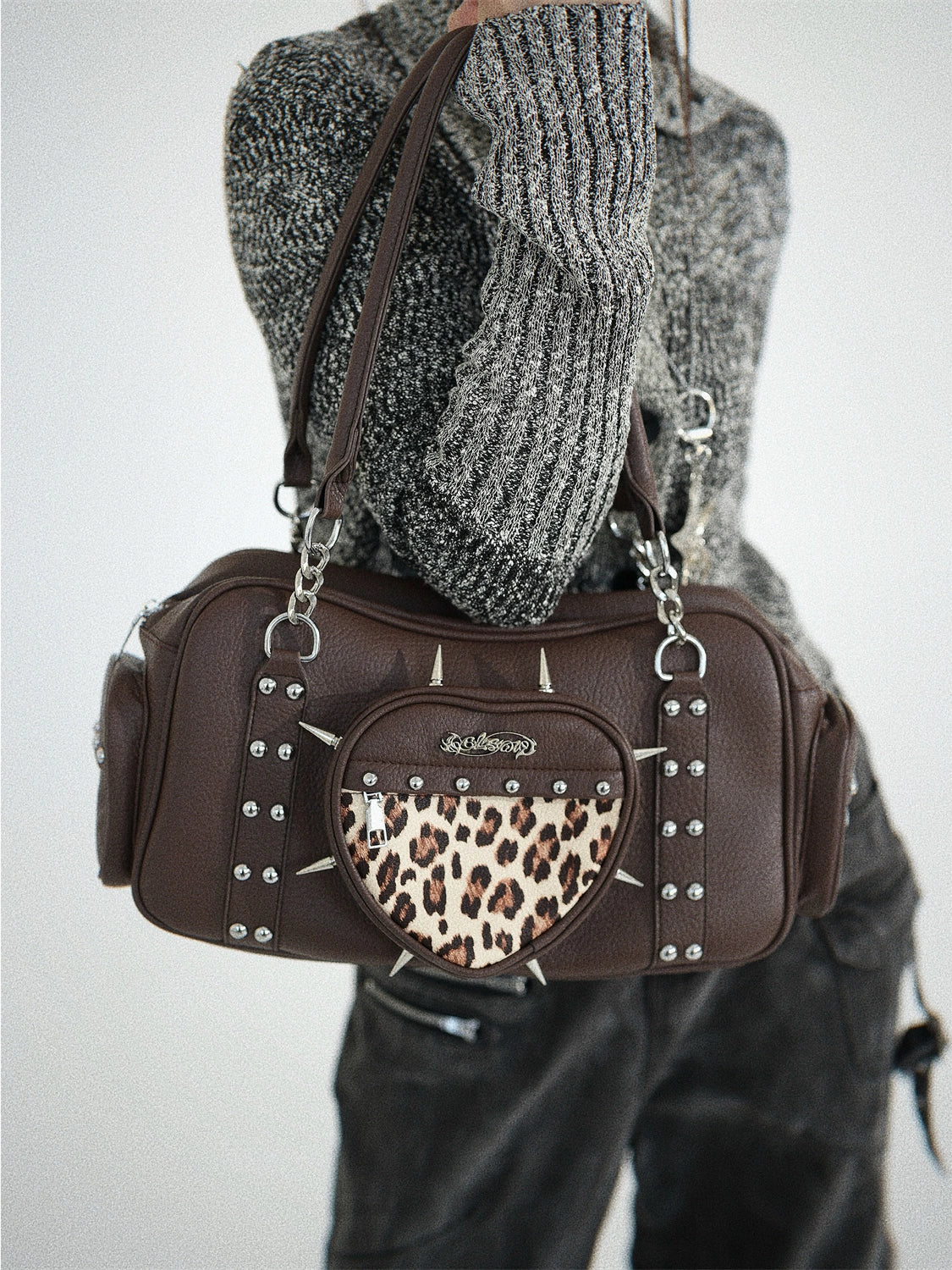 Abigail Rivet Love Leopard Pattern Underarm Bag