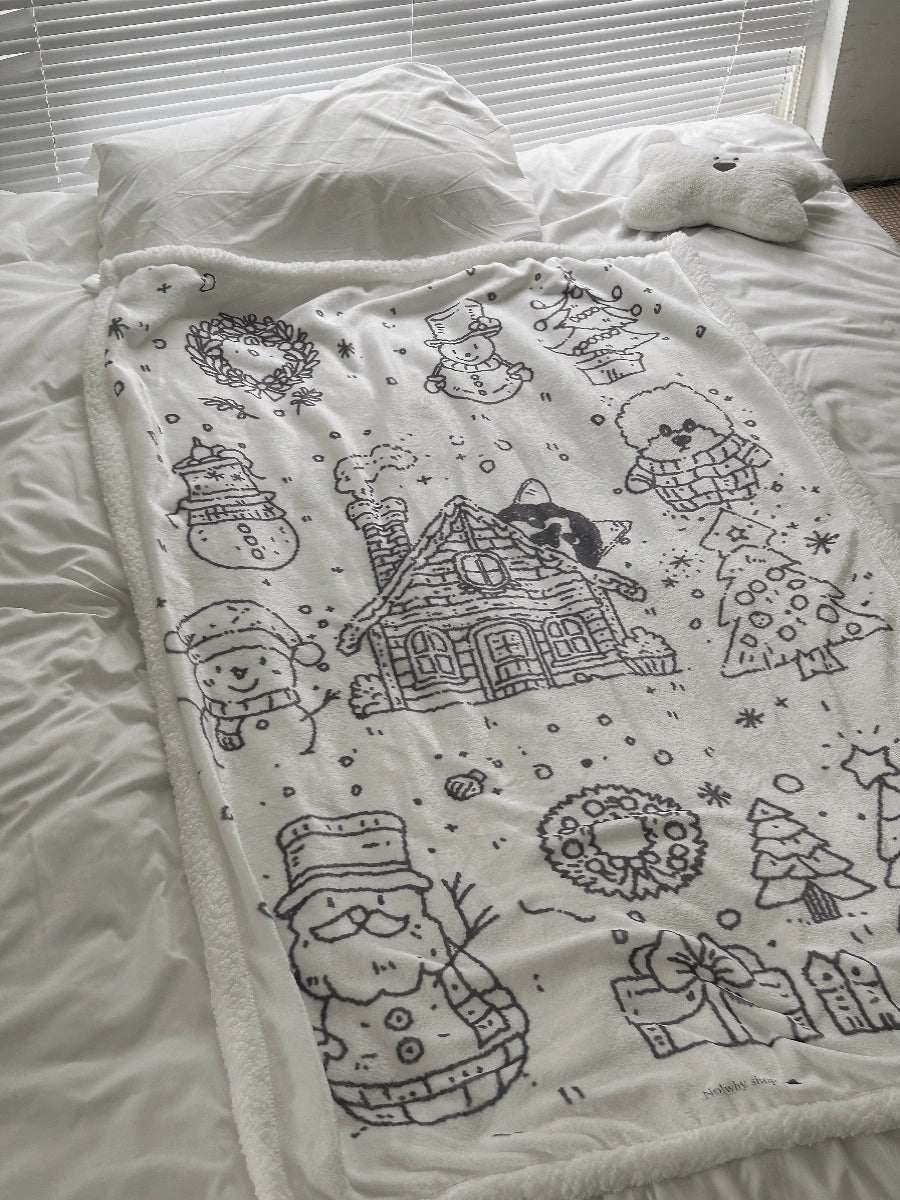 Snow Christmas flannel lamb wool double-layer thick blanket