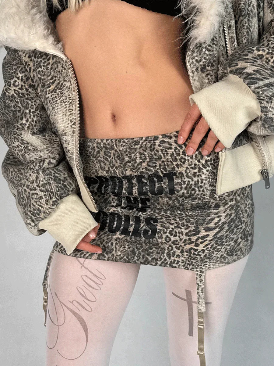 leopard print monogram stocking +skirt