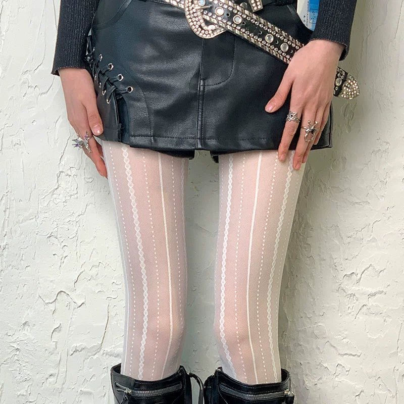 Light Asian Milk White Vertical Pattern&Khaki Trumpet Socks