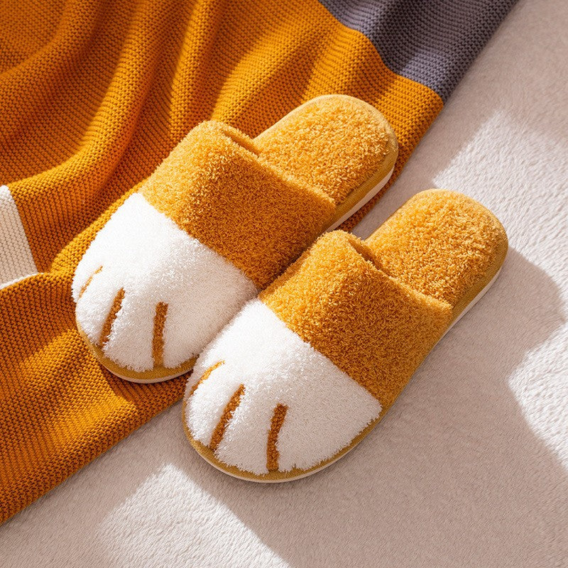 Cute cat paw plush cotton slippers