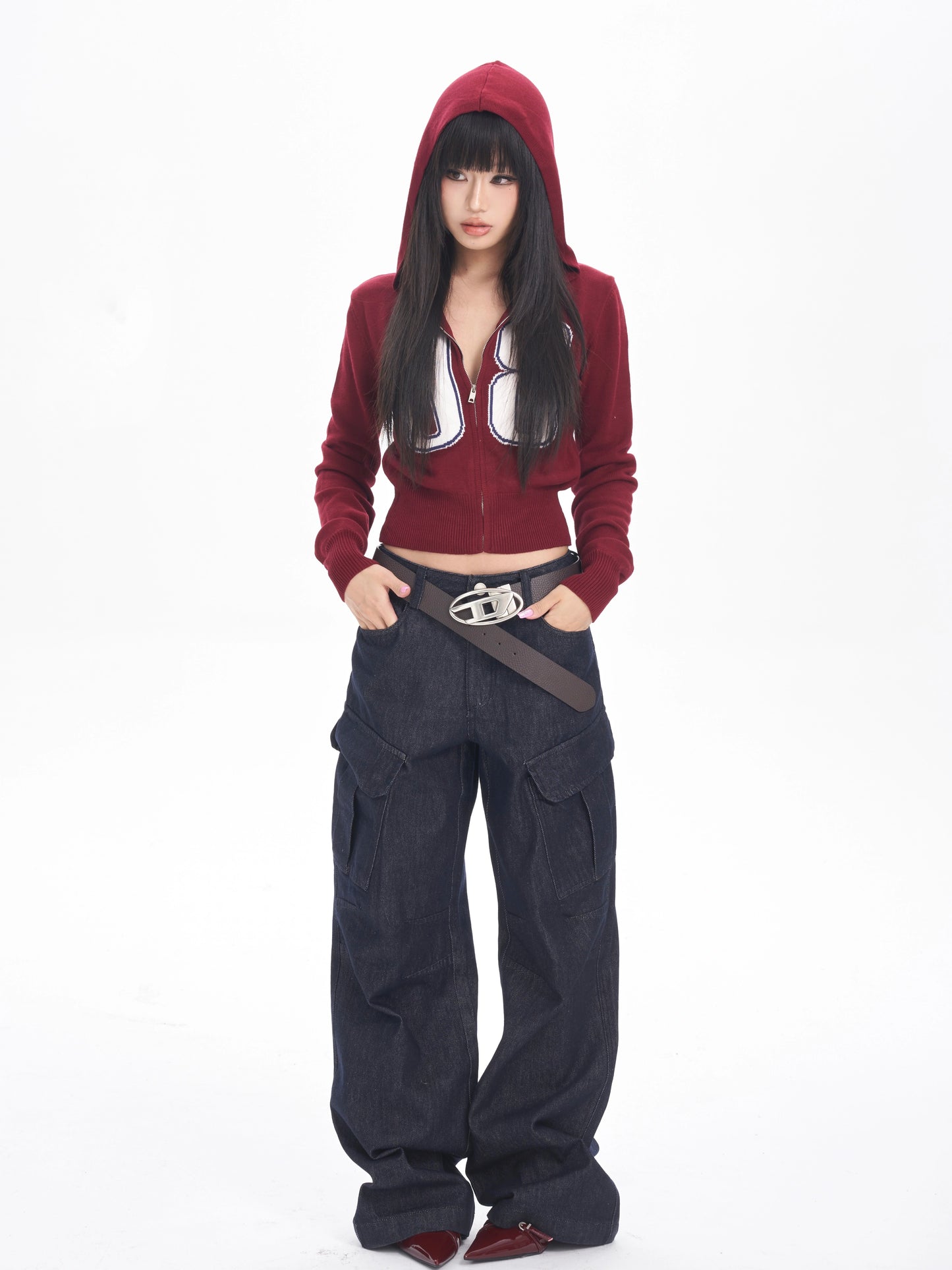 Dark blue denim trousers