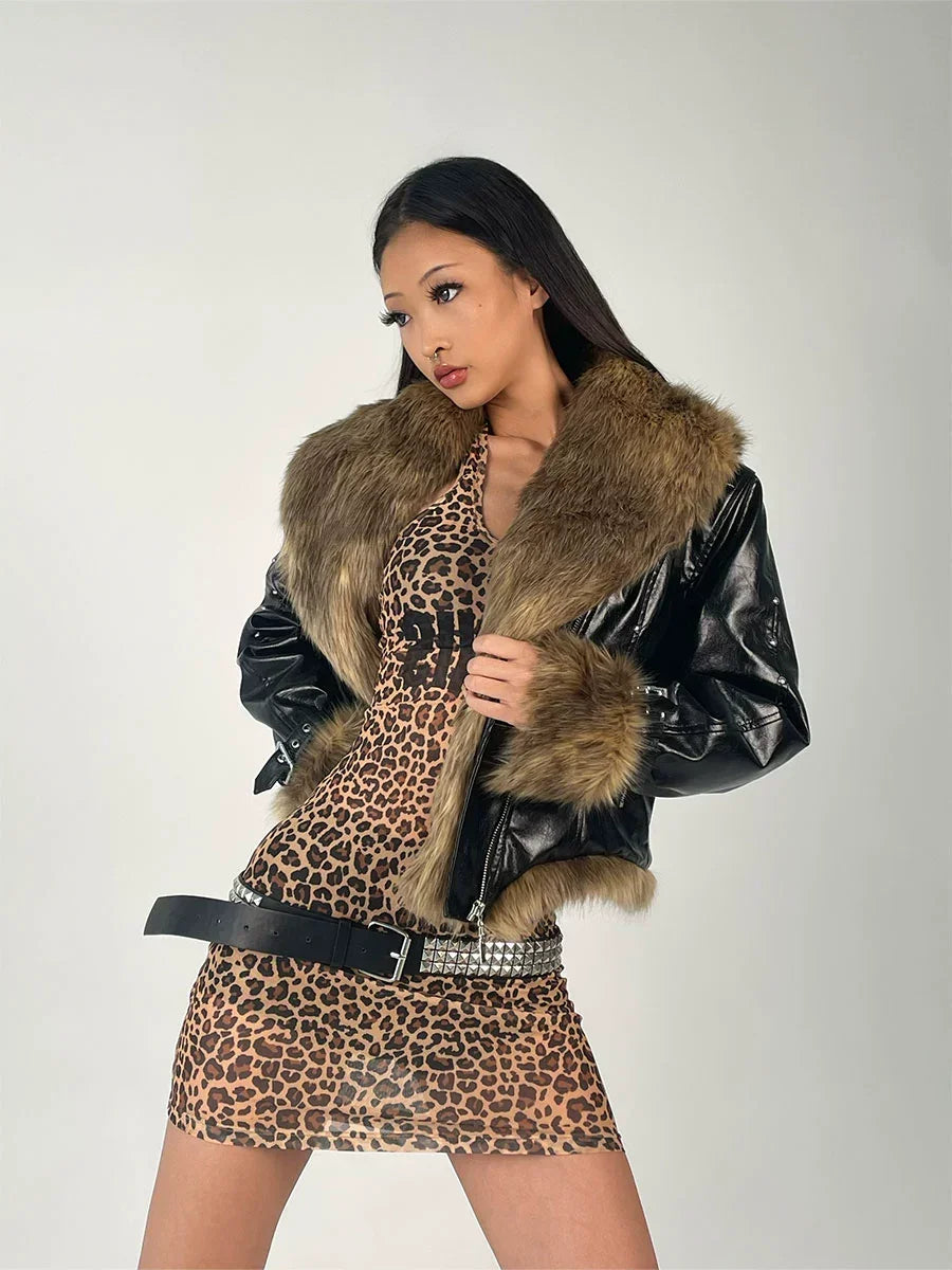 Leopard print mesh dress