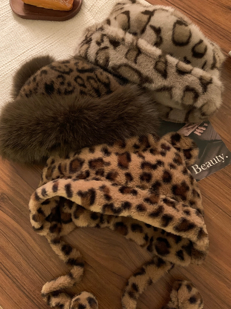 Little Bear Ears Leopard Pattern Plush Hat