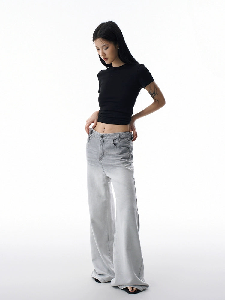 Gradient washed micro flared jeans