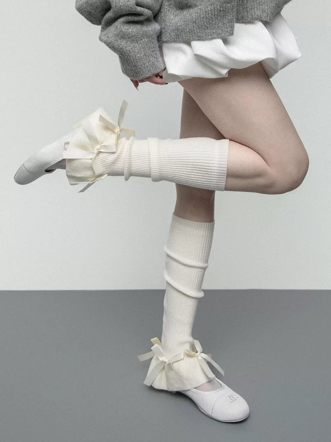 flower bud cute bow horn knitted socks