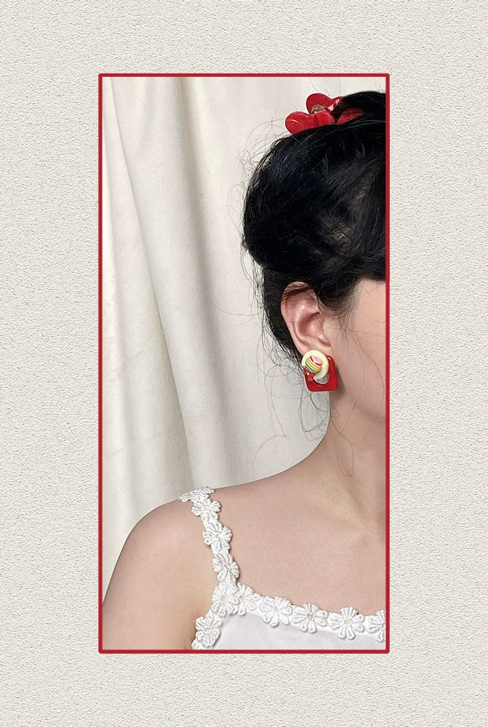 Rainbow Hat~Swimming Goldfish~Showa Flavor Summer Festival Colorful Candy Girl Earrings Strawberry Red