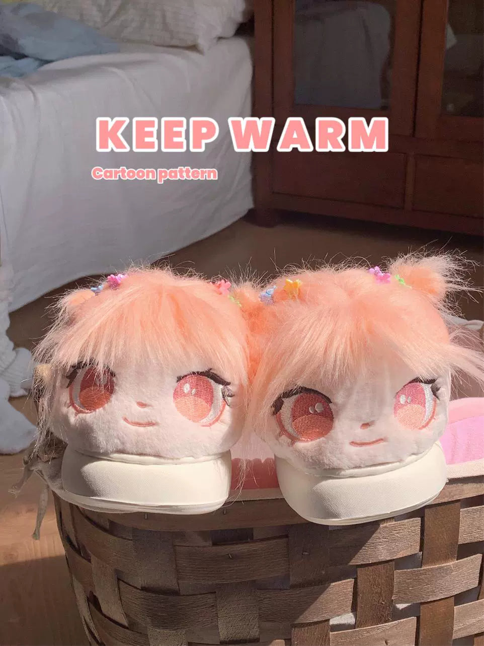 Cute big eyed cotton doll cotton slippers