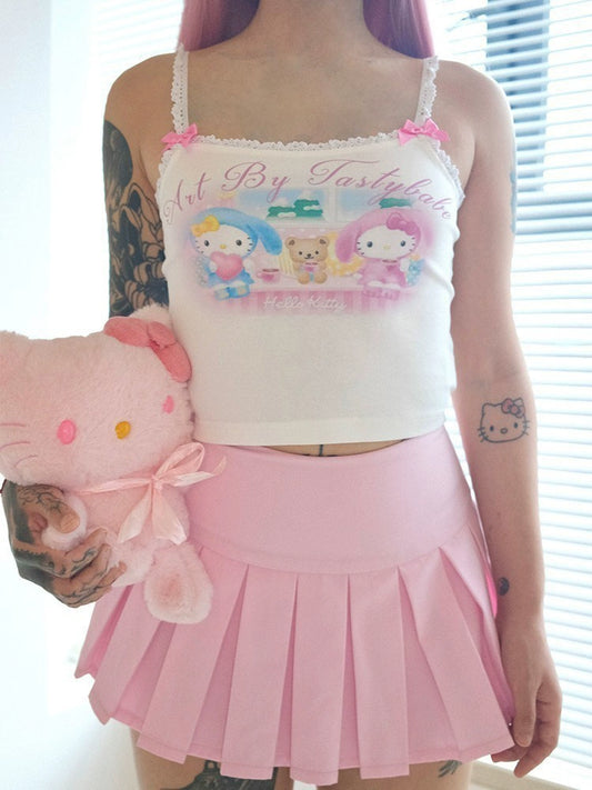 cute cartoon kitty lace cami