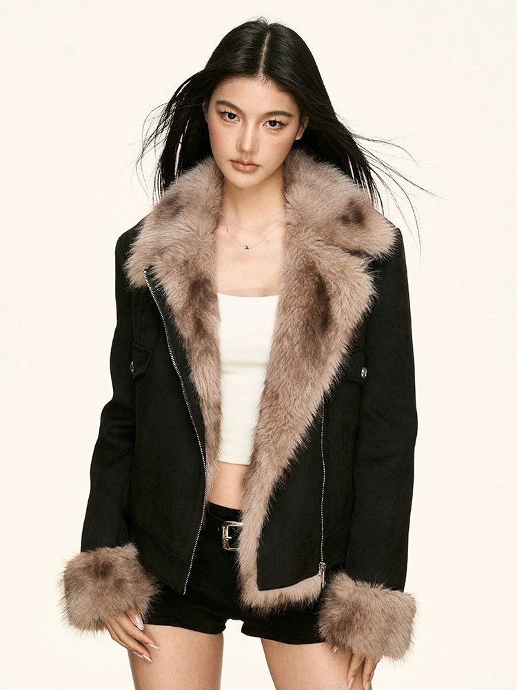 faux fur plush collar jacket
