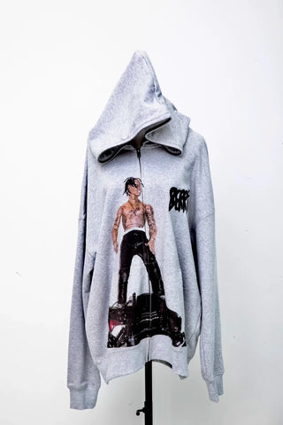 Spoof Travis Scott Portrait Grey Embroidered Hooded Jacket