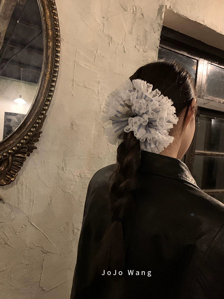 Blue and white lace headband