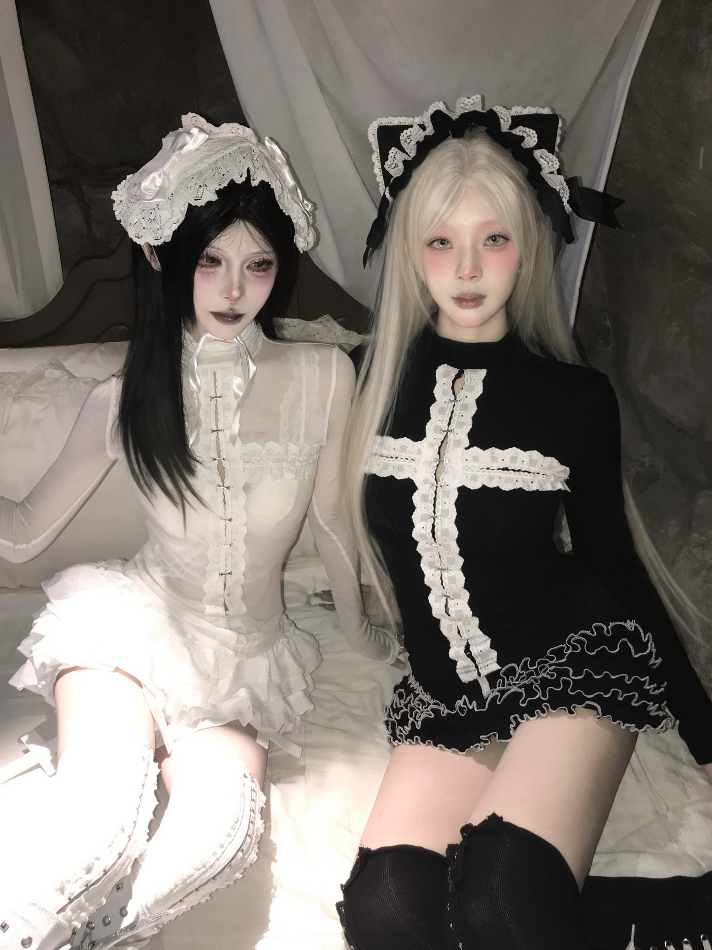 Gothic lace patchwork cross long sleeved shirt