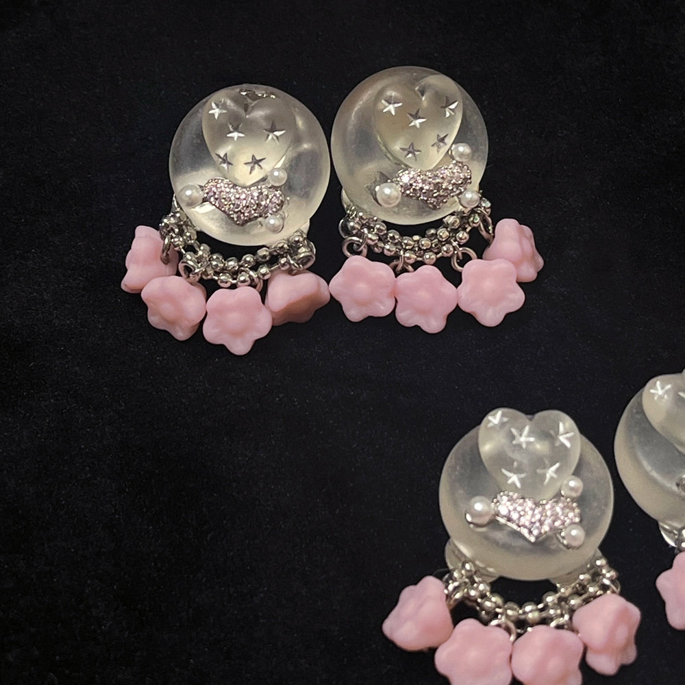 Cold Fragrance Pill and Painting Axis "Snow Pink Beimu Sakura Branch Flower Album Earrings&Hair Clip Set
