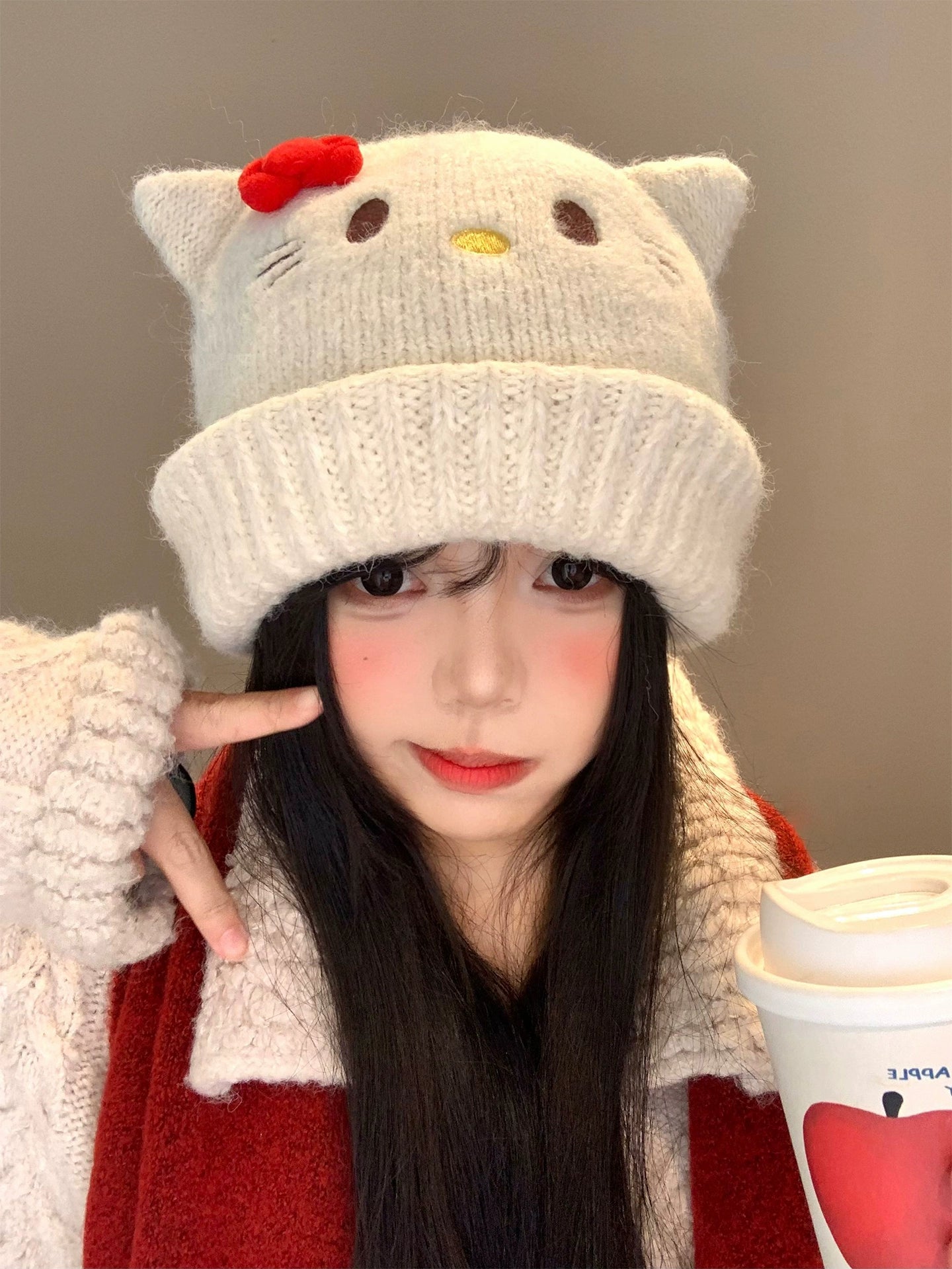 Kitty Cat's ears (Steamed cat-ear shaped bread) wool hat