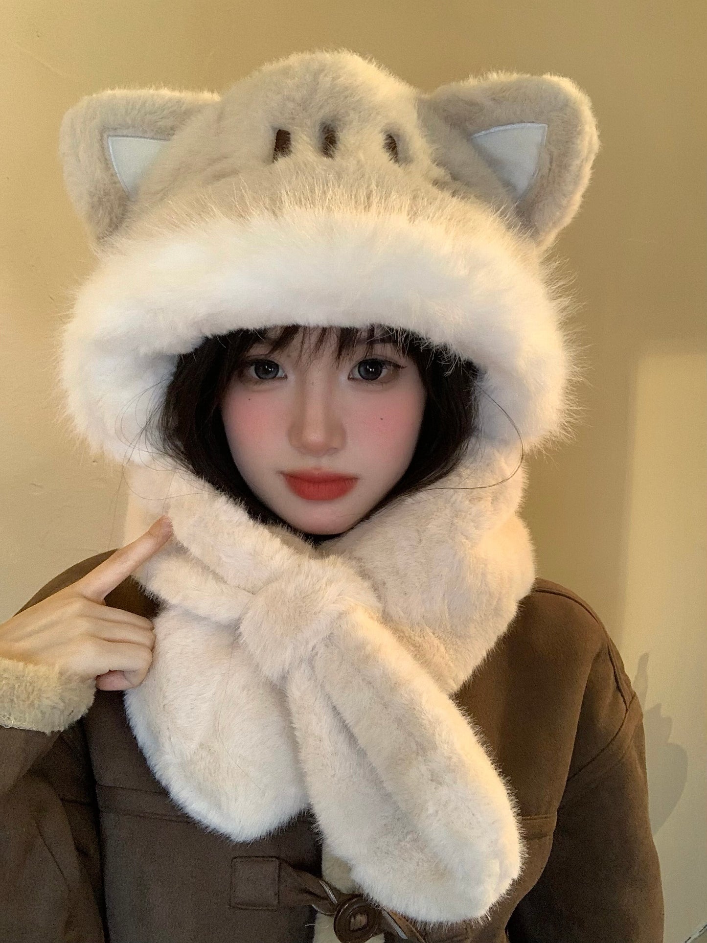 Cute kitten hat scarf in one